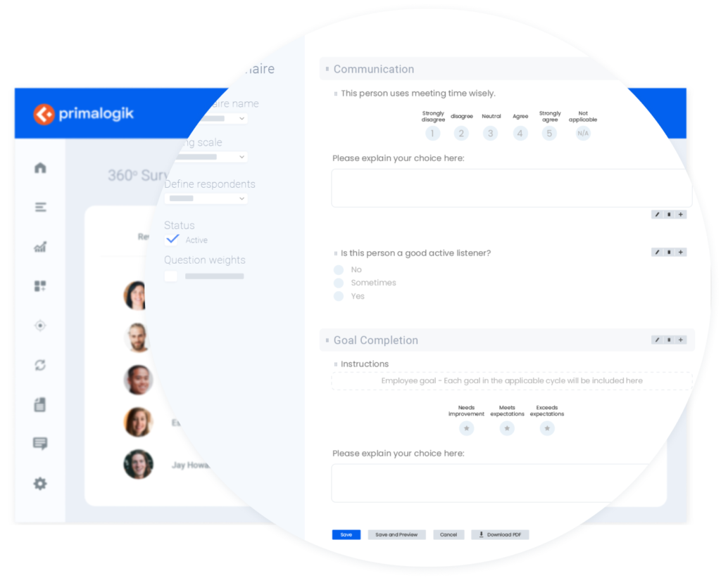 Customizable 360 degree feedback questionnaire in Primalogik