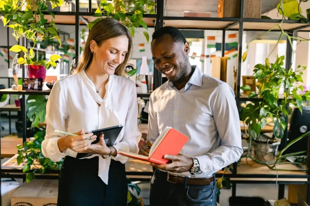 manager and employee engaged in communication