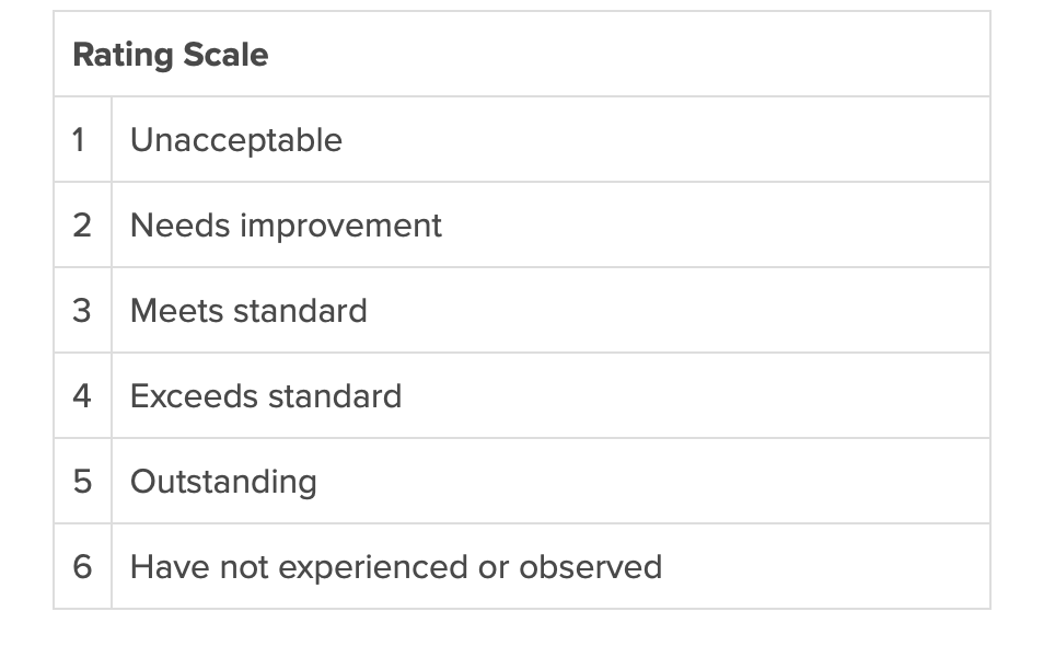 Supervisor evaluation rating scale