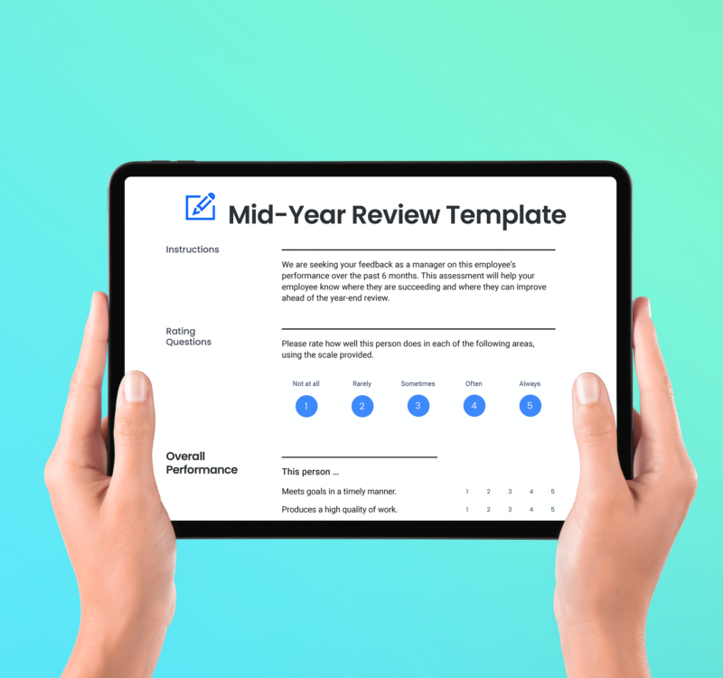 A tablet screen displaying The Mid year Review Template