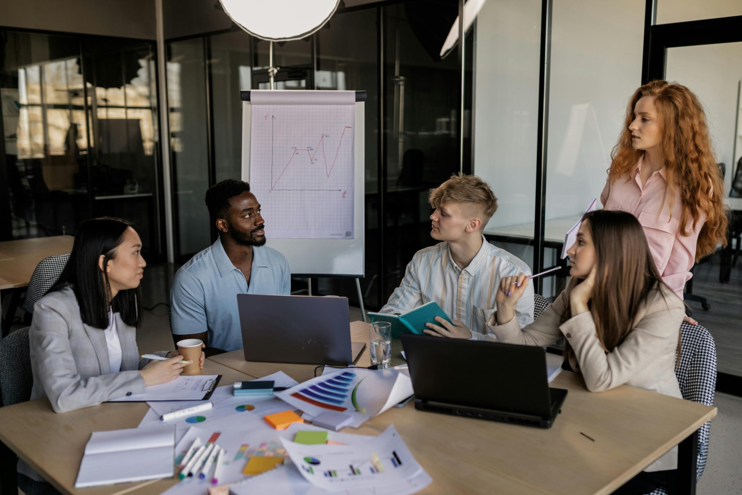 Employees having a business meeting