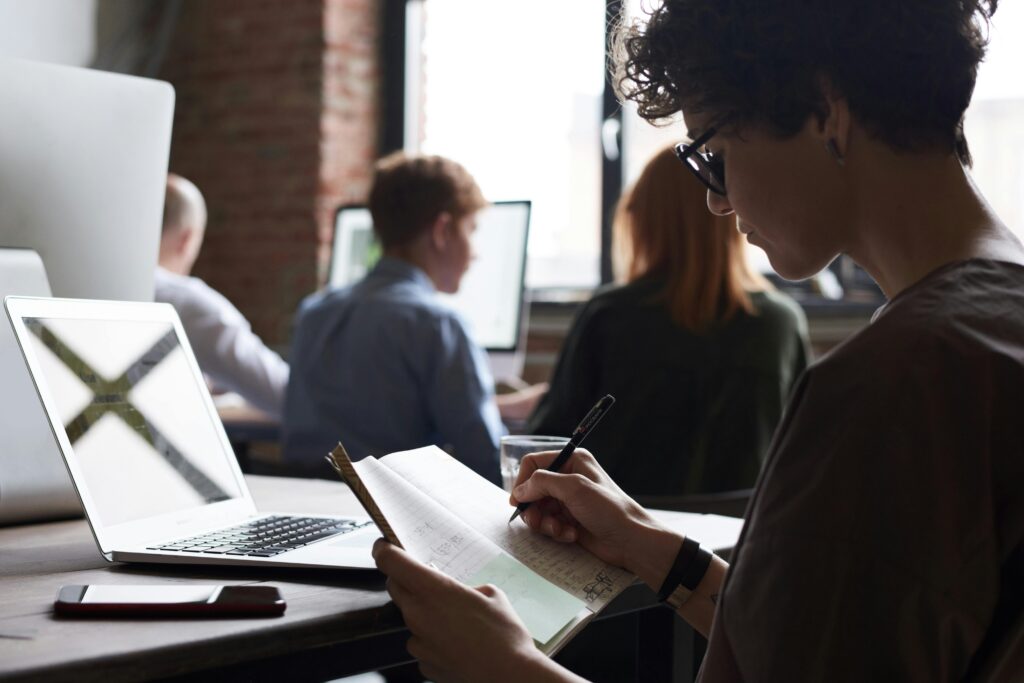 An employee reviewing her list of work skills 