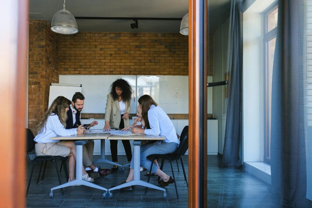 Employees going over a business plan